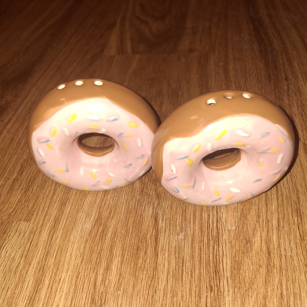 Pink and Brown Donut Salt and Pepper Shakers